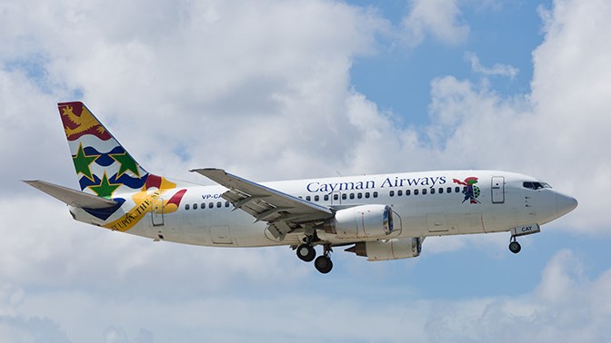 Cayman Airlines plane in flight