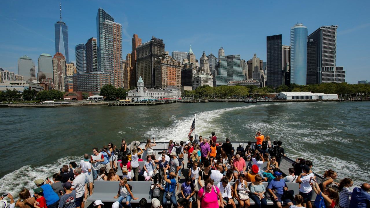 view of New York City from ferry