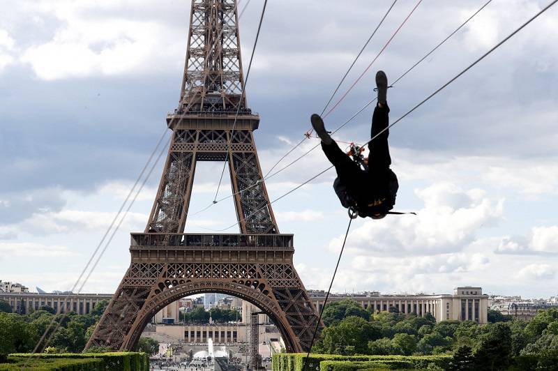 Temporary Zip Line Set Up on the Eiffel Tower
