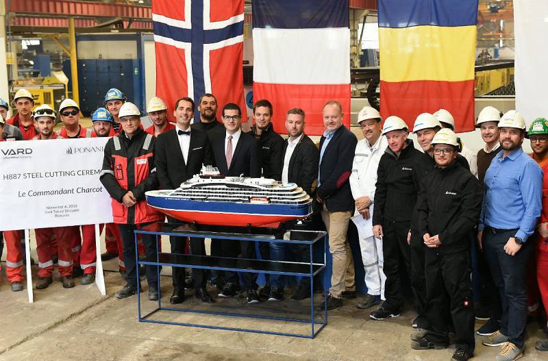 Construction of Latest Cunard Liner Begins with Steel-Cutting Ceremony