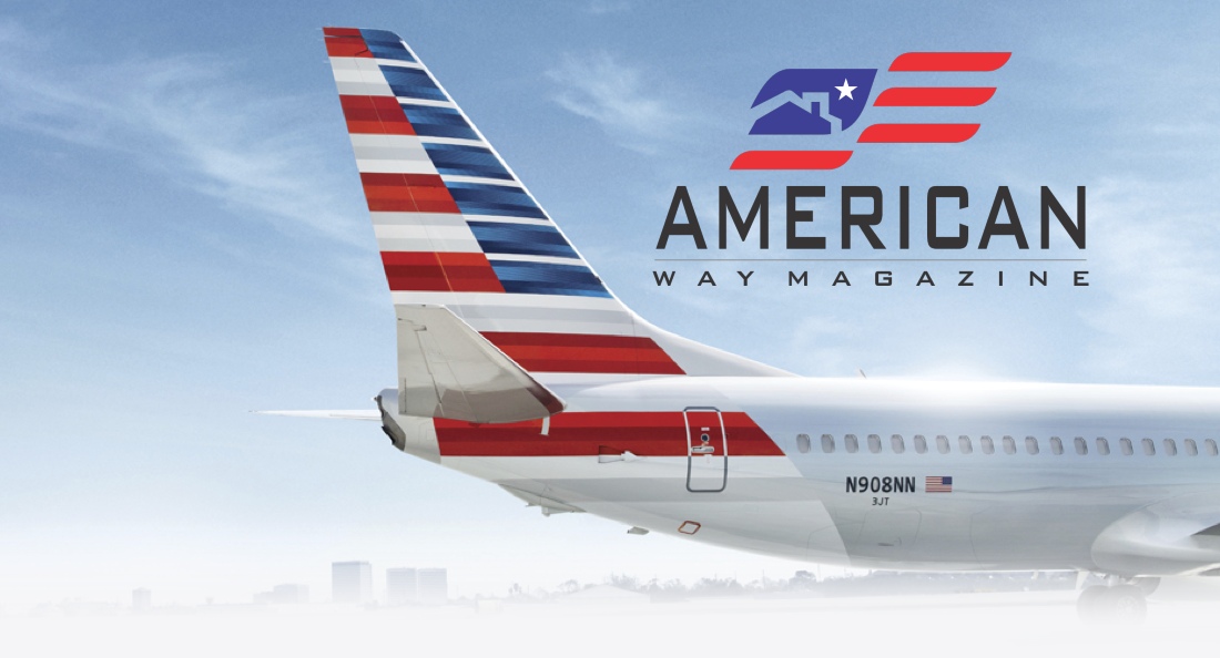 tail of American Airlines plane and American Way magazine logo