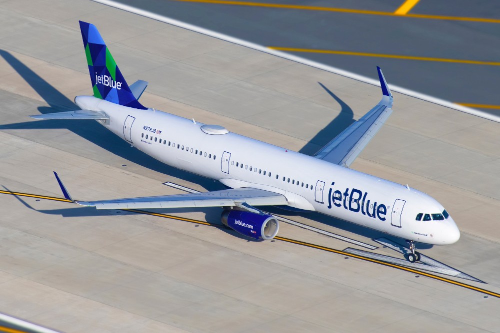 JetBlue plane viewed from above.
