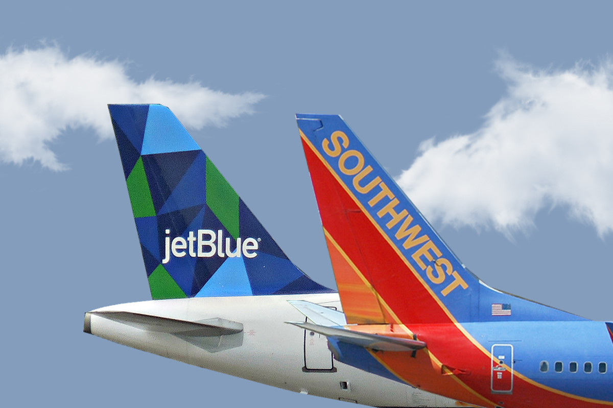 JetBlue and Southwest plane tails