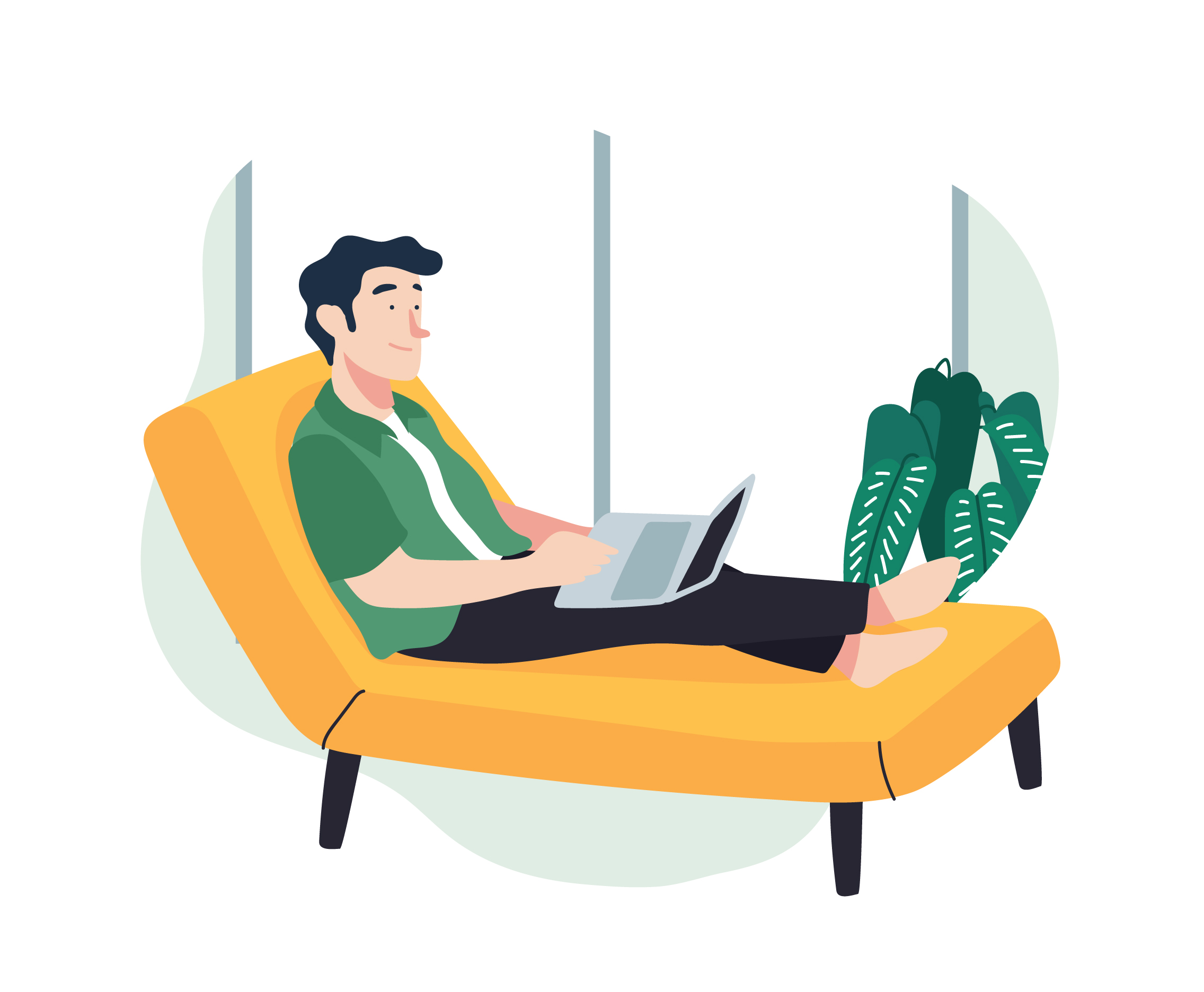 man on couch and pegging at laptop
