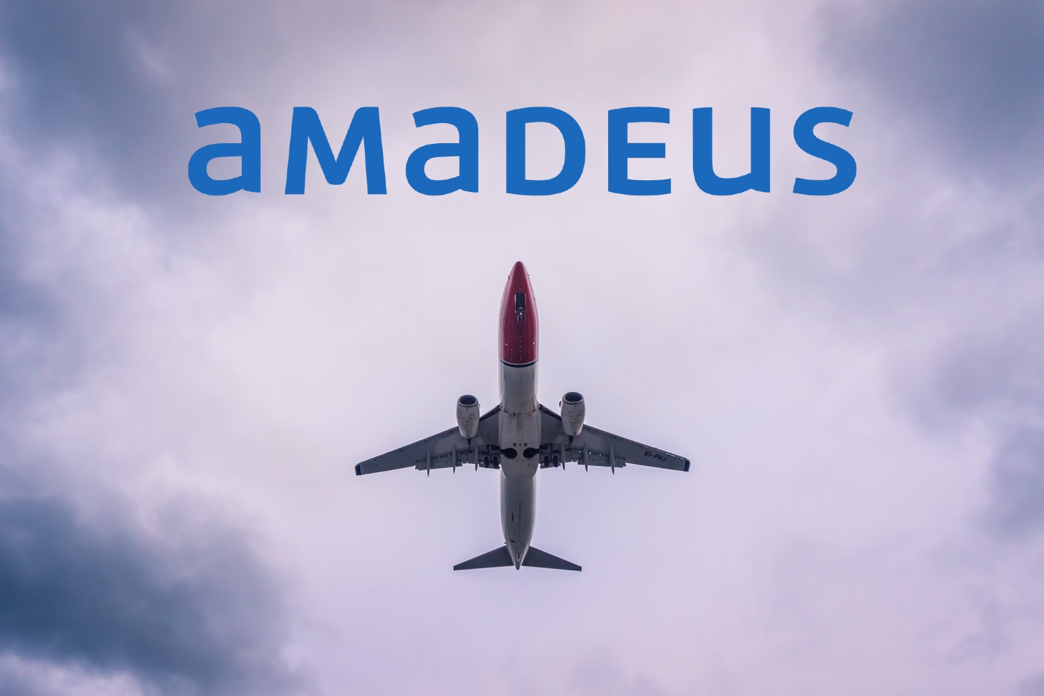 Norwegian plane in the air, Amadeus logo