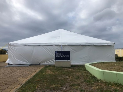 Tent of the Covid-test center in St. Maarten