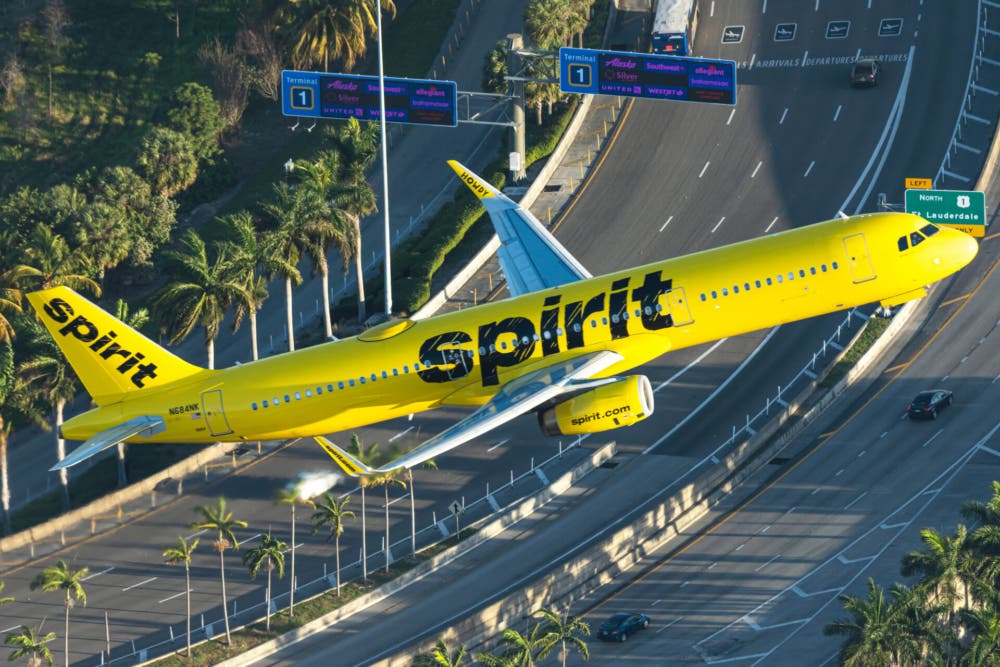 Spirit aircraft in flight over Miami