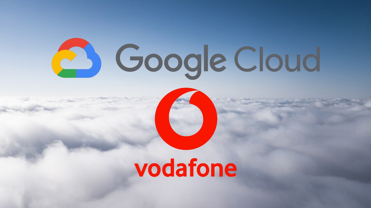 Vodafone and Google Cloud logos on a cloud background