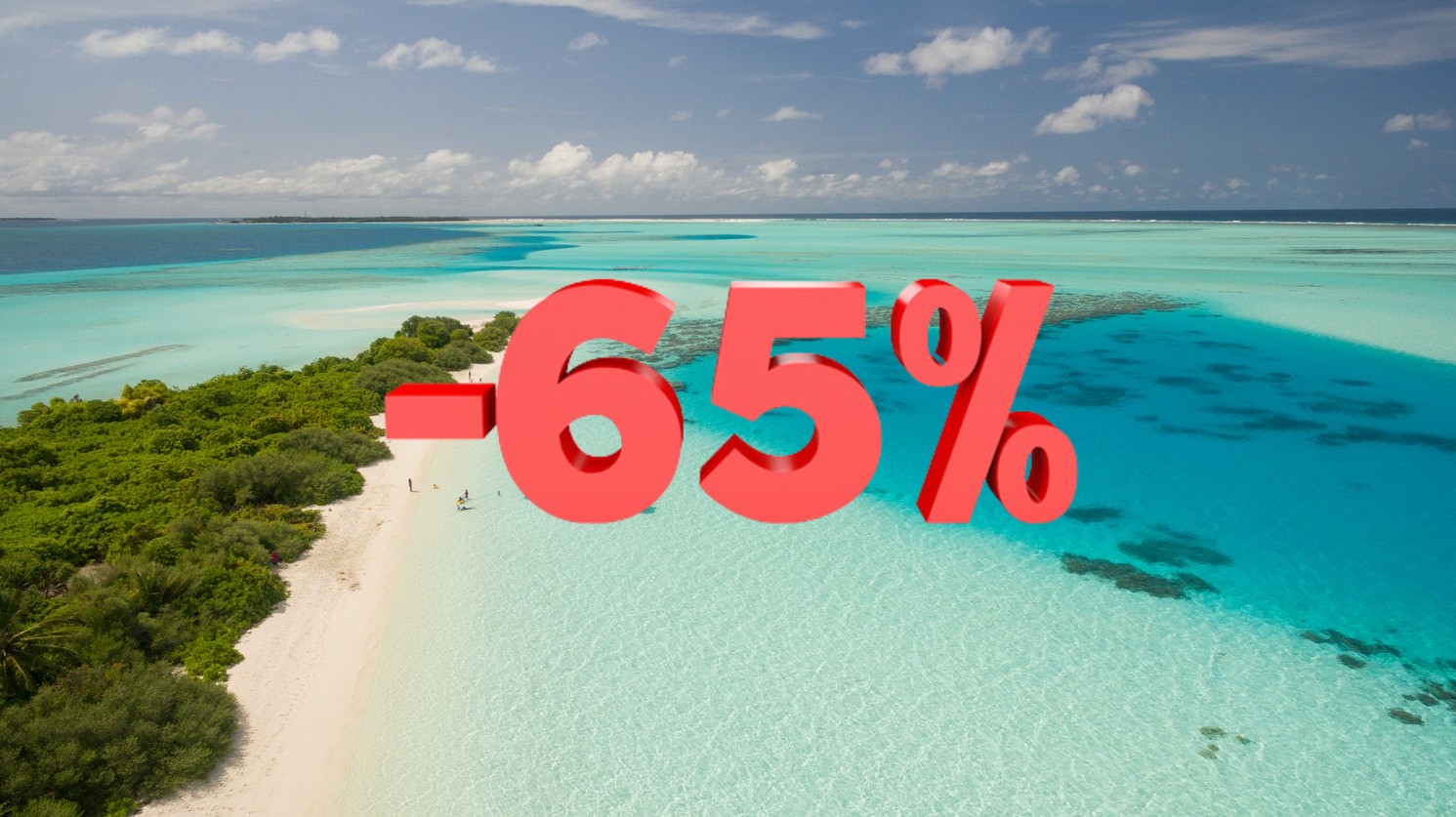 Caribbean beach and -65% in the middle