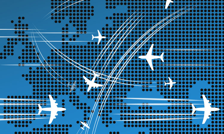 planes over Europe on a dot map
