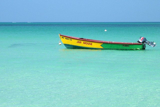 boat on a beach in Jamaica