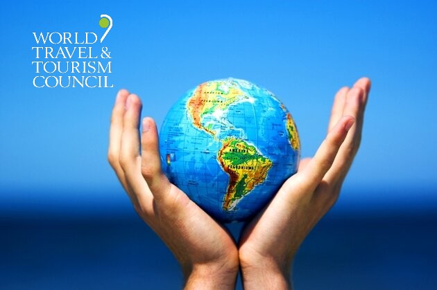 WTTC logo over hands with earth globe