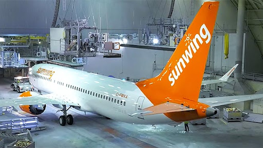 Sunwing plane in hangar