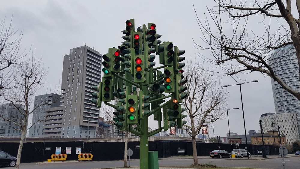 traffic light tree in London, art
