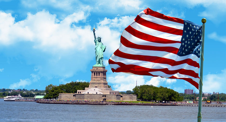 Statue of Liberty and American flag