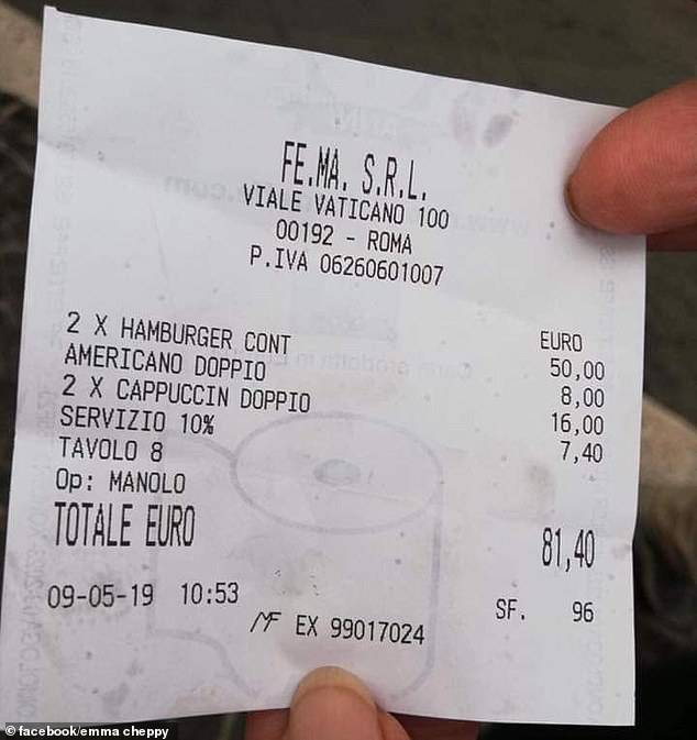 Caffe Vaticano in Rome Charges €25 for a Hamburger