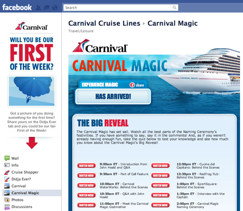 Carnival Cruise Lines Attracts One Million Facebook Fans