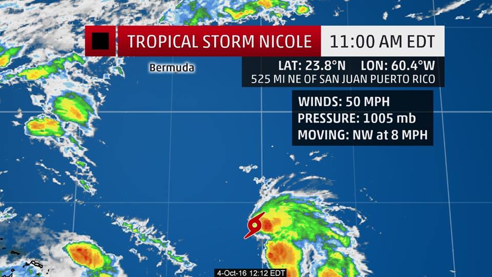 Tropical Storm Nicole Forms in Atlantic Ocean